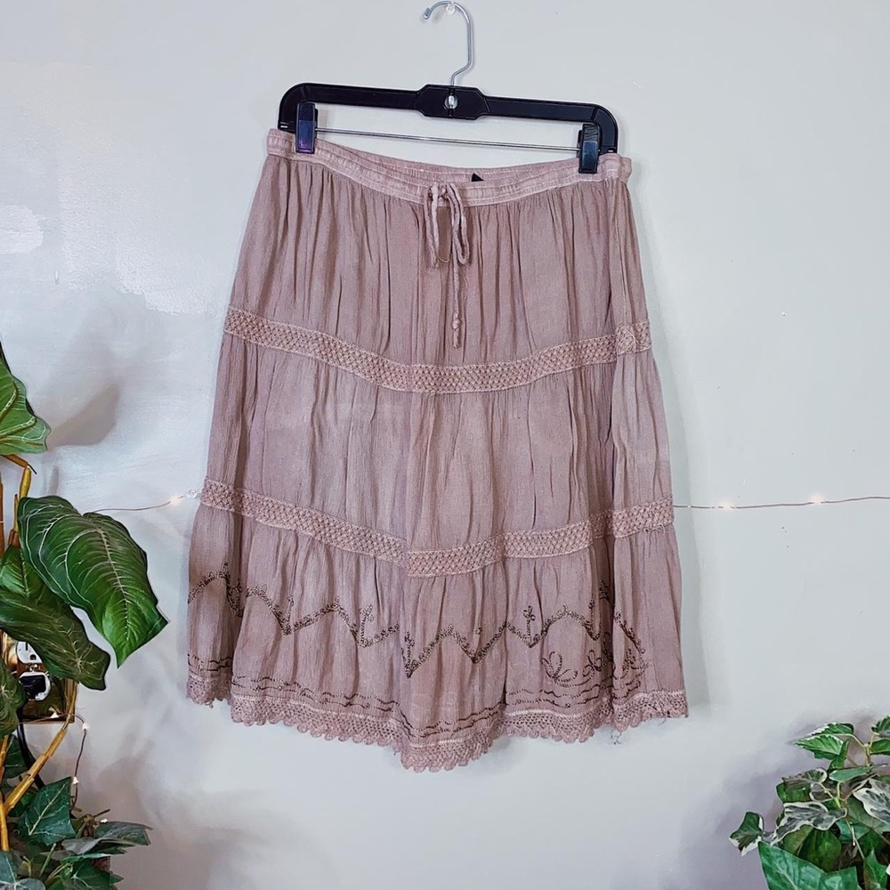Y2K S&W Earthy Brown Cute Patterned Midi Skirt